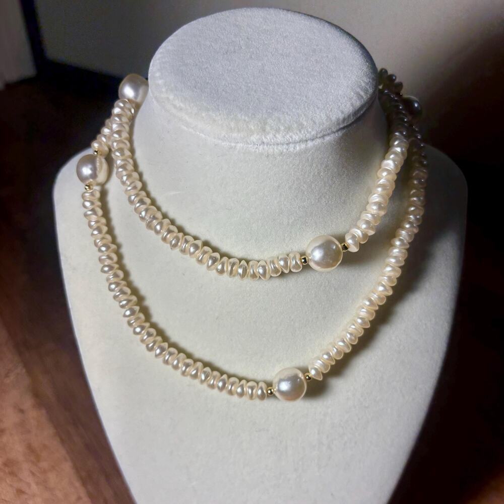 Cream Bead Necklace Faux Pearl Statement Necklace Classic Retro Style